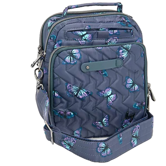 Lug Handbags - Lug Crossbody Bag in Blue with Butterfly Design